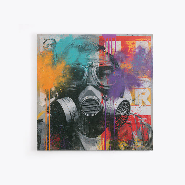 Masked Figure Surrounded by Aerosol Clouds Canvas Print, Street Art, Colorful Wall Art, Living Room Decor, Fine Art, Urban, STR-1x1-60