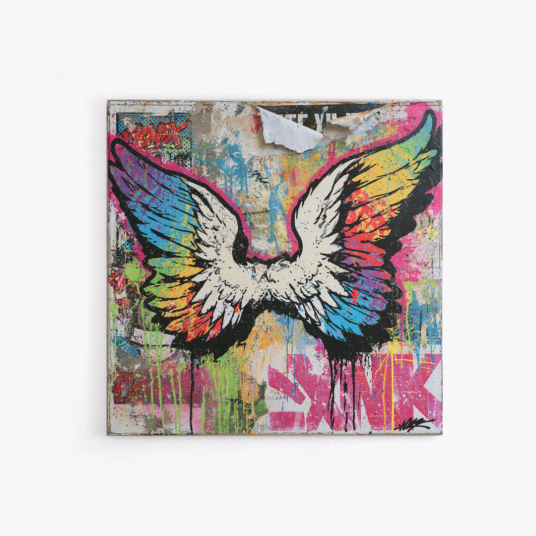Graffiti Angel Wings Canvas Print, Street Art, Poster, Living Room Decor, Fine Art, Urban, Poster Prints, Watercolor Painting, STR-1x1-77