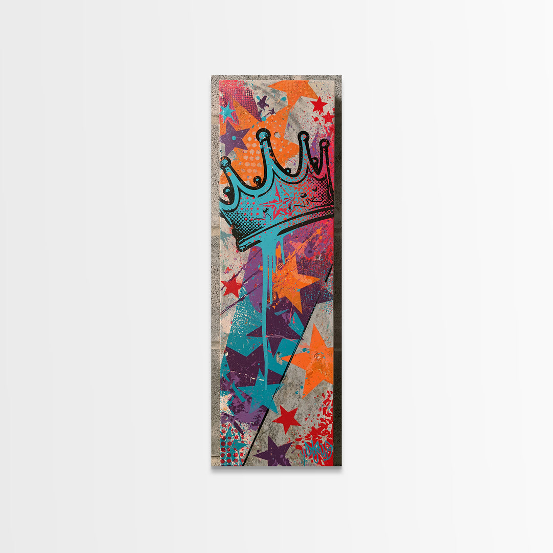 Drippy Crown and Stars Composition Canvas Print, Street Art, Painting, Living Room Decor, Fine Art, Urban, Abstract Painting, STR-1x3-32