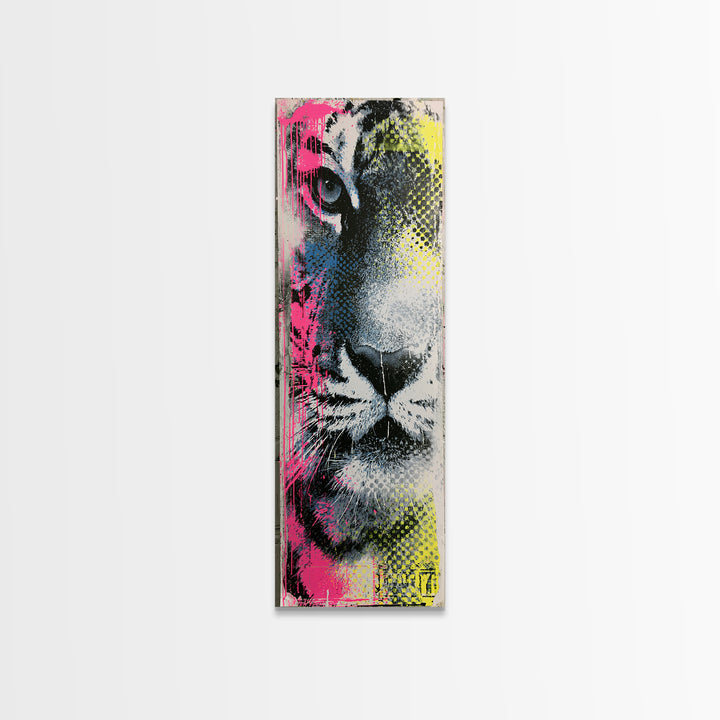 Spray Painted Tiger Face Canvas Print, Street Art, Canvas, Living Room Decor, Fine Art, Urban, Colorful Wall Art, Bar Art, STR-1x3-44