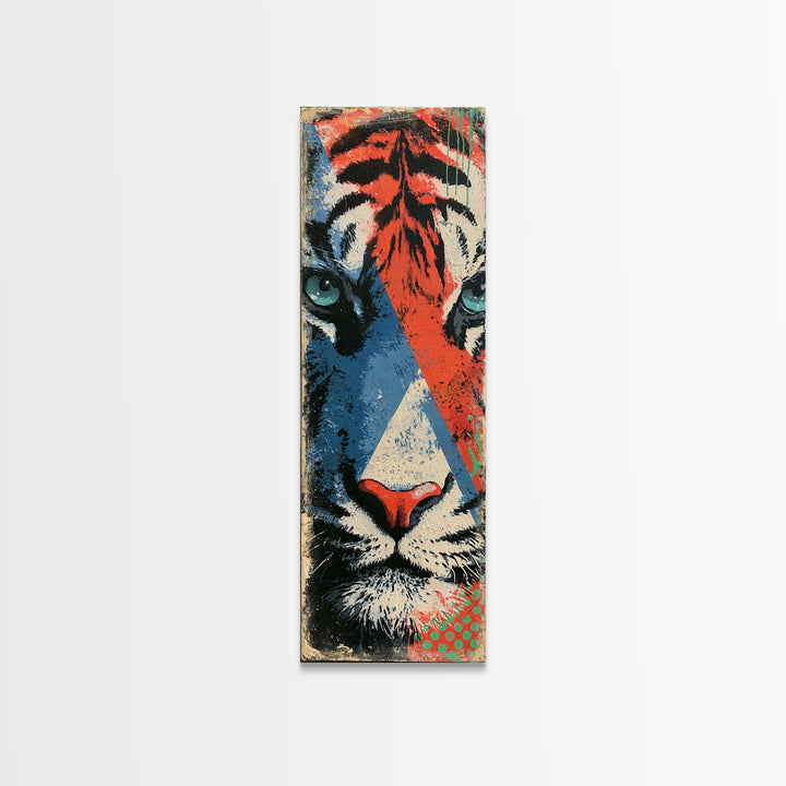 Spray Painted Tiger Face Canvas Print, Street Art, Modern Art, Living Room Decor, Oil Painting, Urban, Neutral Decor, STR-1x3-68