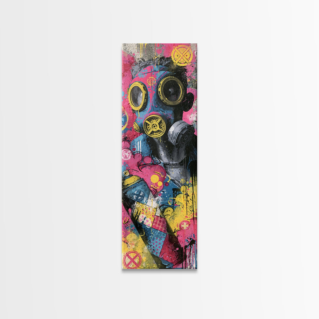 Masked Figure Surrounded by Aerosol Clouds Canvas Print, Street Art, Colorful Wall Art, Living Room Decor, Fine Art, Urban, STR-1x3-72