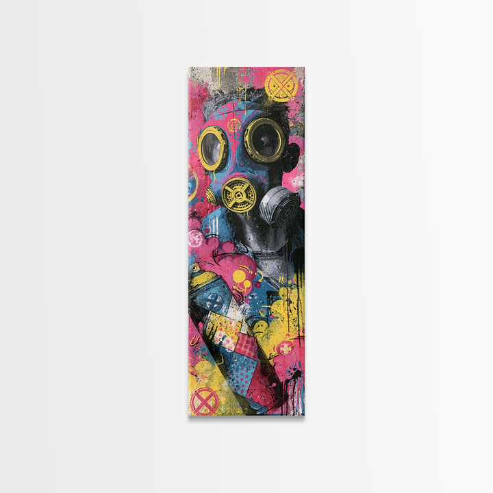 Masked Figure Surrounded by Aerosol Clouds Canvas Print, Street Art, Colorful Wall Art, Living Room Decor, Fine Art, Urban, STR-1x3-72
