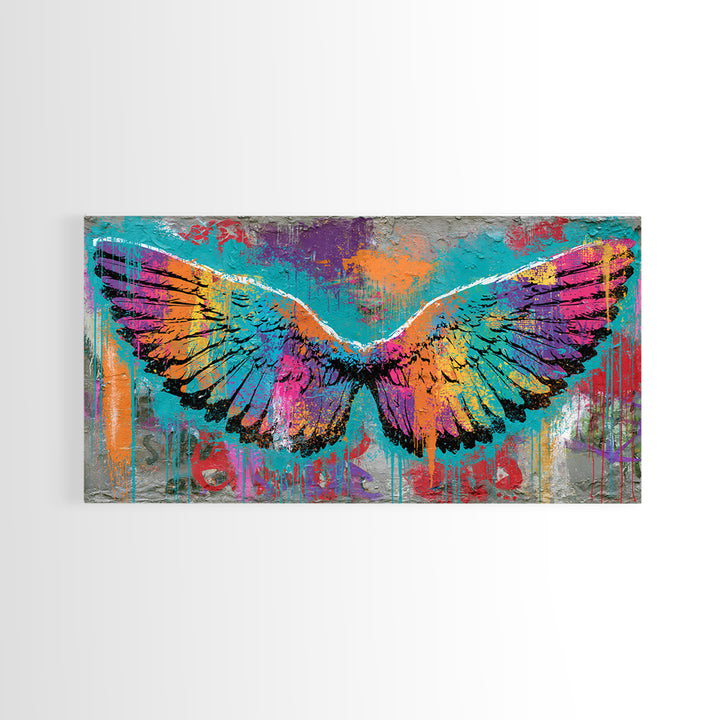 Graffiti Angel Wings Framed Canvas Print, Street Art, Canvas, Living Room Decor, Fine Art, Urban, Colorful Wall Art, Bar Art, STR-2x1-1