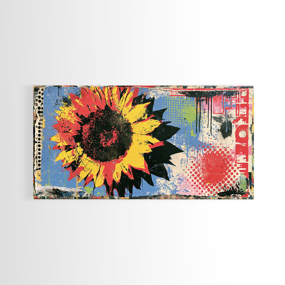 Street Mural Sunflower Framed Canvas Print, Street Art, Statement Artwork, Living Room Decor, Fine Art, Urban, Wall Decor, STR-2x1-20