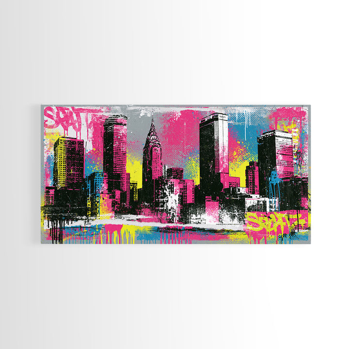 Urban Skyline Made from Stencil Layers Framed Canvas Print, Street Art, Minimalist Decor, Living Room Decor, Abstract Art, STR-2x1-34