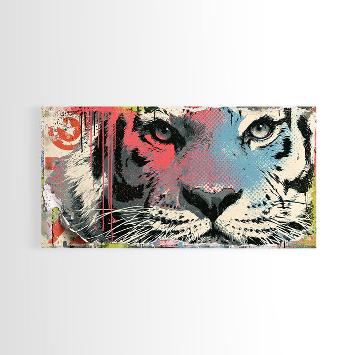 Spray Painted Tiger Face Canvas Print, Street Art, Painting, Living Room Decor, Oil Painting, Urban, Abstract Painting, STR-2x1-52