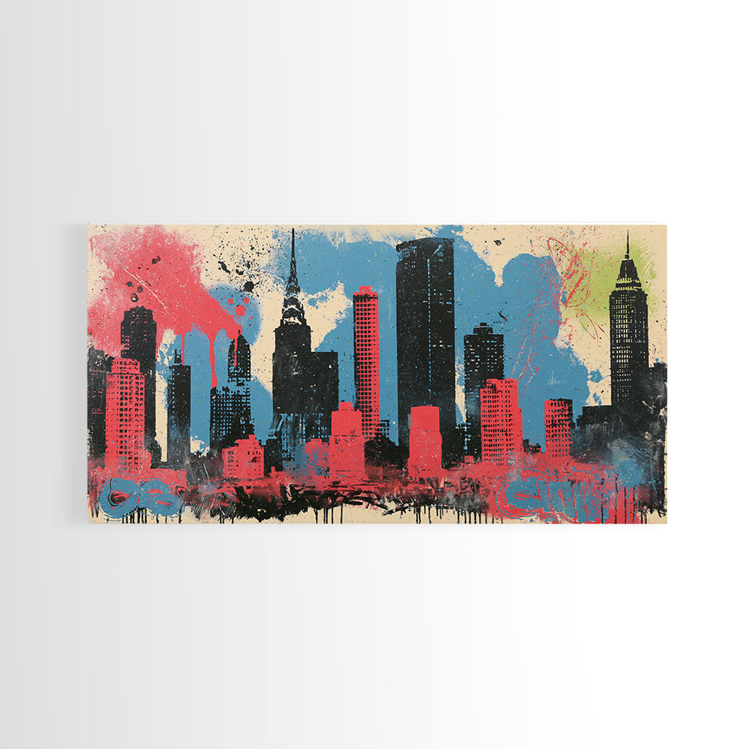 Urban Skyline Made from Stencil Layers Canvas Print, Street Art, Living Room Decor, Abstract Art, Urban, Abstract Painting, STR-2x1-58