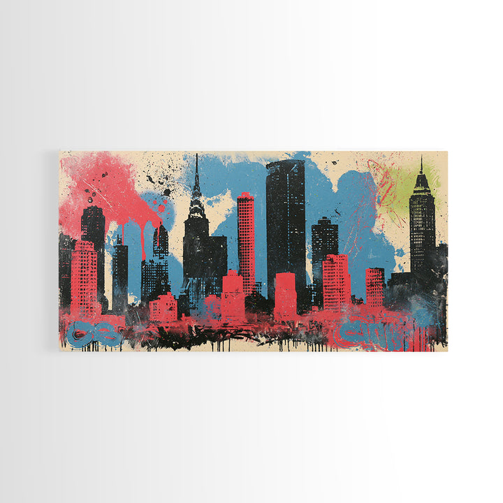Urban Skyline Made from Stencil Layers Canvas Print, Street Art, Living Room Decor, Abstract Art, Urban, Abstract Painting, STR-2x1-58