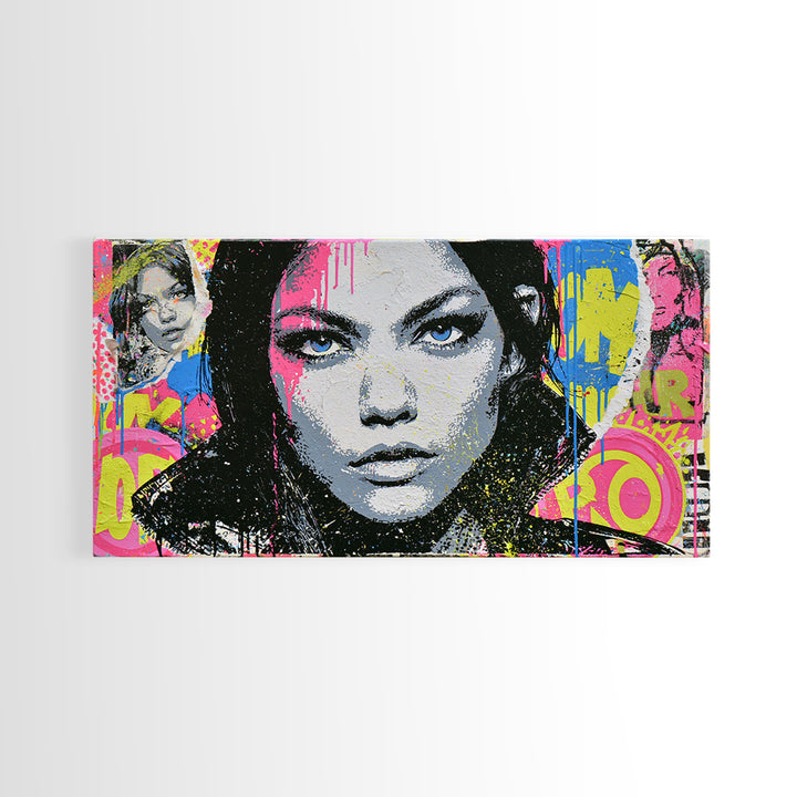 Bold Stencil Portrait Canvas Print, Street Art, Abstract Painting, Living Room Decor, Fine Art, Urban, Gallery Decor, STR-2x1-69