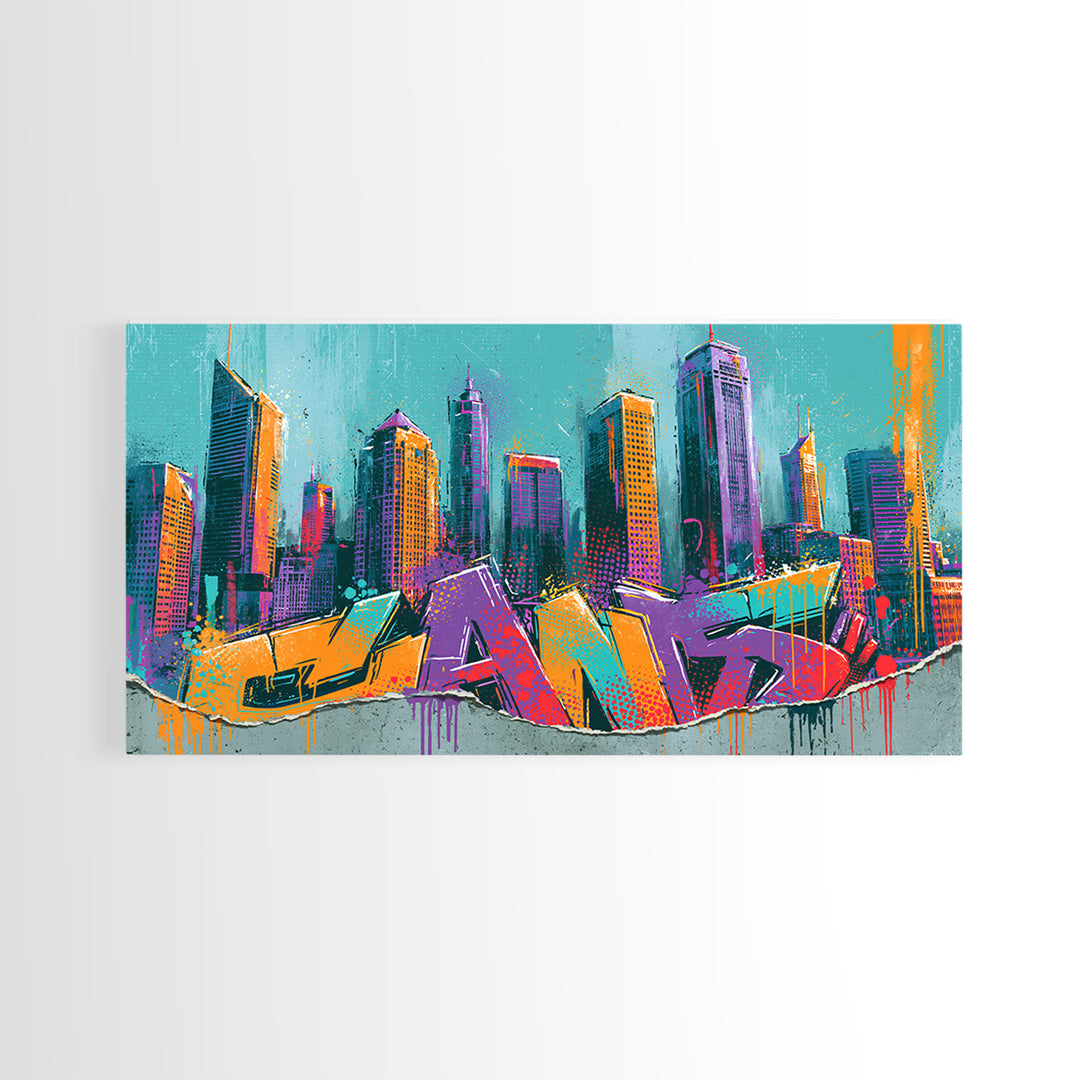 Urban Skyline Made from Stencil Layers Canvas Print, Street Art, Living Room Decor, Abstract Art, Urban, Abstract Painting, STR-2x1-82