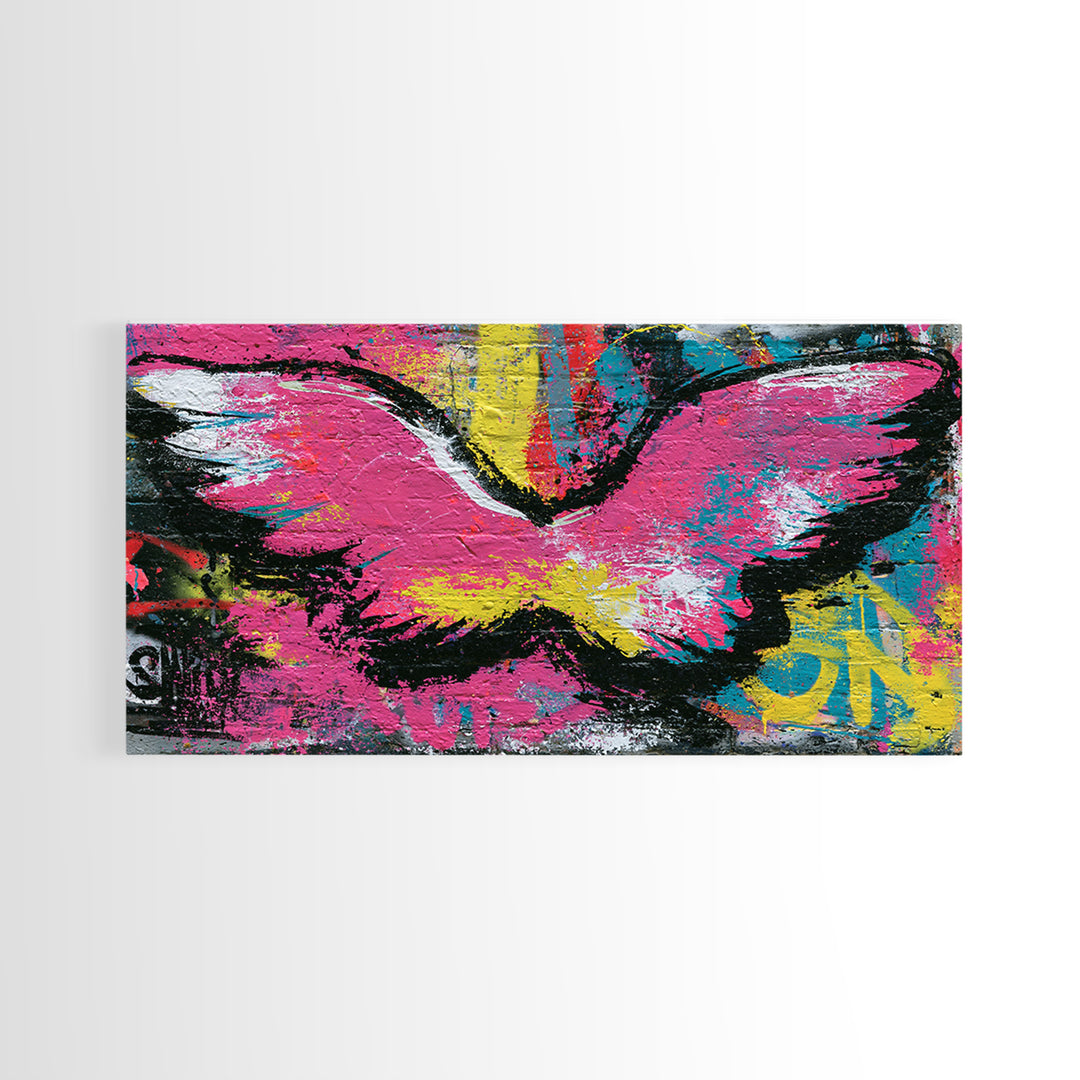 Graffiti Angel Wings Framed Canvas Print, Street Art, Modern Art, Living Room Decor, Urban, Neutral Decor, Modern Decor, STR-2x1-97