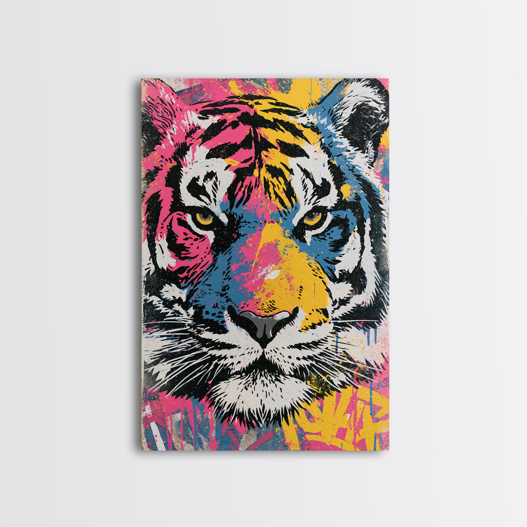 Spray Painted Tiger Face Canvas Print, Street Art, Gallery Decor, Living Room Decor, Fine Art, Urban, Wall Art, Home Decor, STR-2x3-16