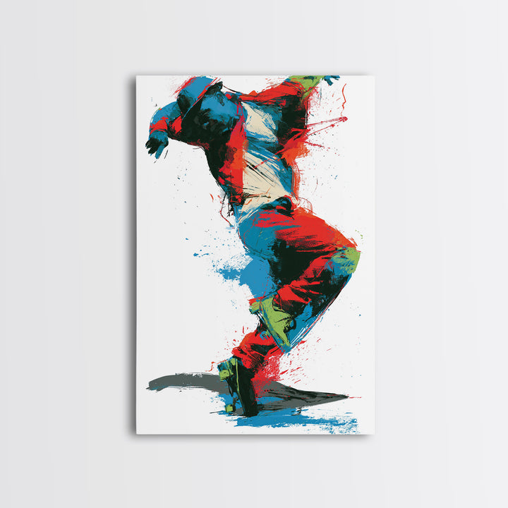 Breakdancer Frozen in Energetic Motion Framed Canvas Print, Street Art, Living Room Decor, Abstract Art, Urban, STR-2x3-2
