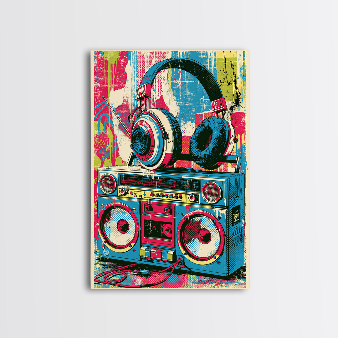 Boombox and Headphones Canvas Print, Street Art, Canvas Print, Living Room Decor, Fine Art, Urban, Graffiti Art, Gallery Decor, STR-2x3-65