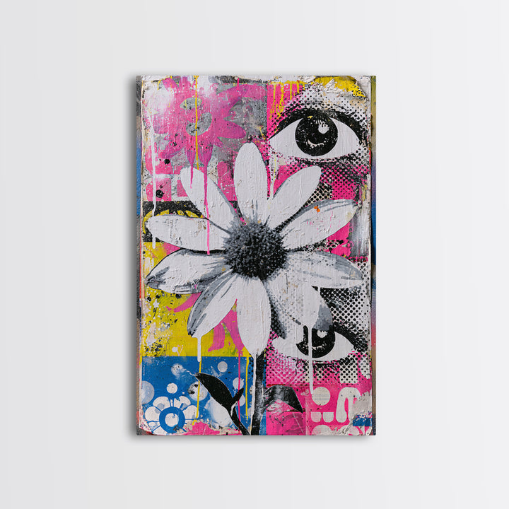 Paste Up Collage of Flowers and Eyes Canvas Print, Street Art, Wall Hangings, Living Room Decor, Fine Art, Urban, Modern Art, STR-2x3-66
