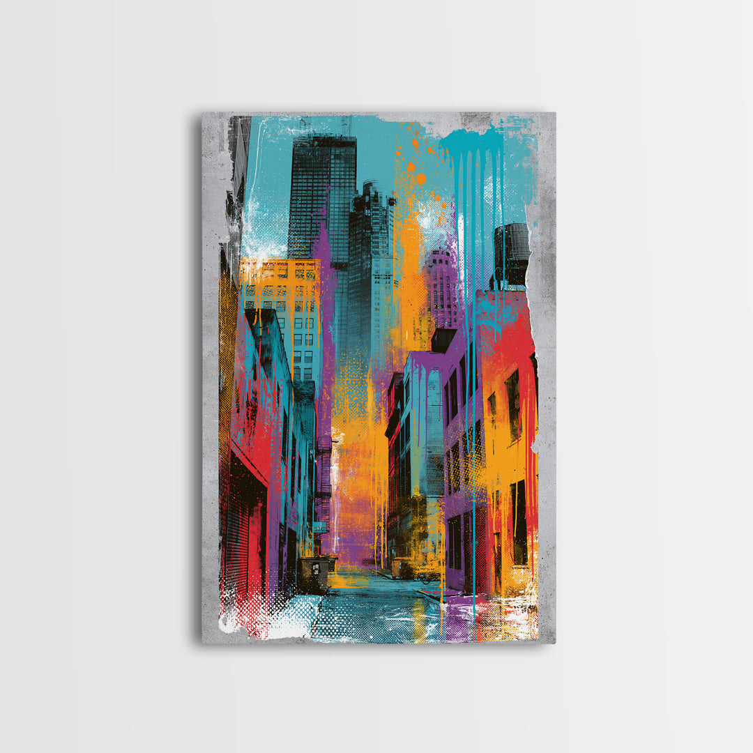 Urban Skyline Made from Stencil Layers Canvas Print, Street Art, Canvas, Living Room Decor, Fine Art, Urban, Colorful Wall Art, STR-2x3-70