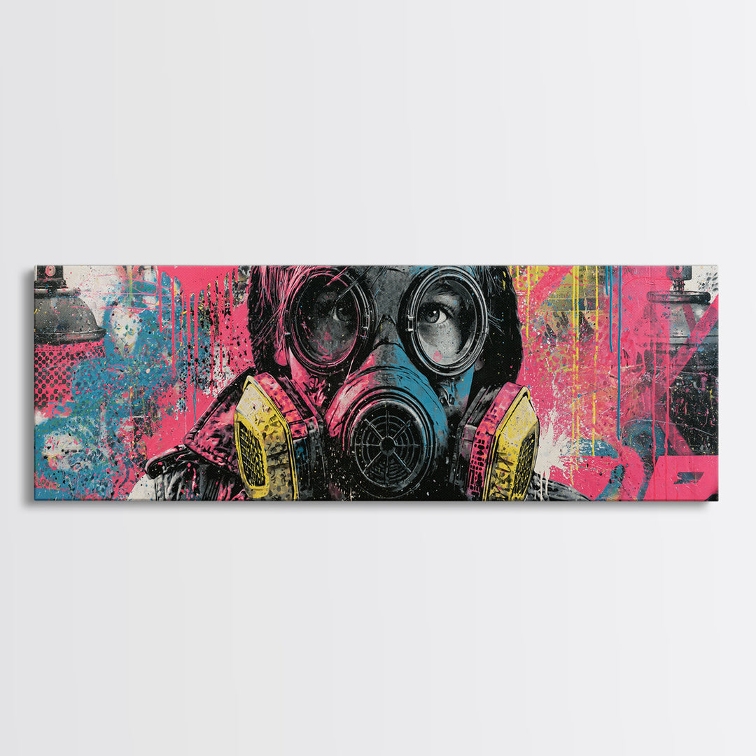 Masked Figure Surrounded by Aerosol Clouds Canvas Print, Street Art, Textured Painting, Living Room Decor, Fine Art, Urban, STR-3x1-100
