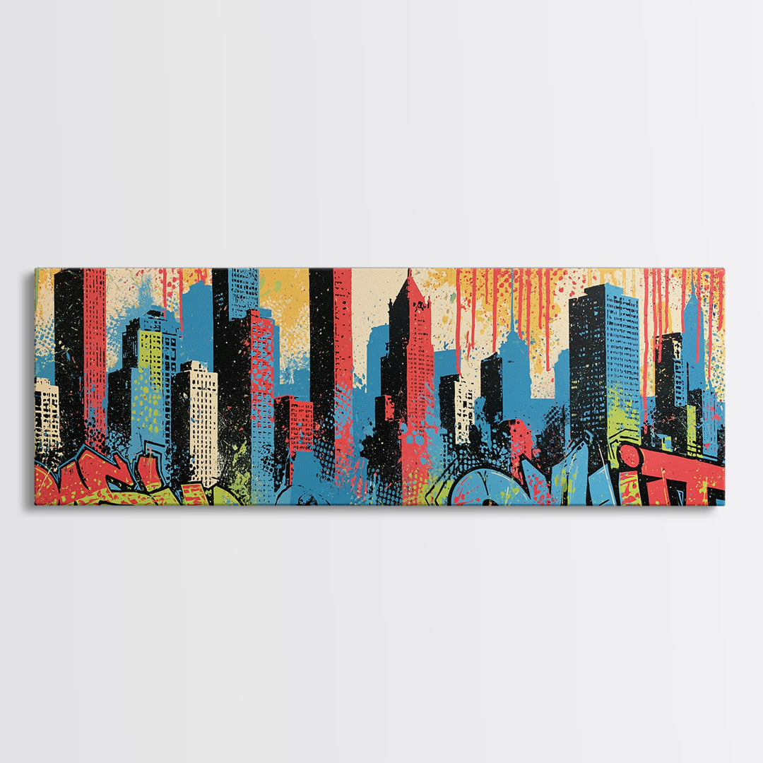 Urban Skyline Made from Stencil Layers Canvas Print, Street Art, Living Room Decor, Abstract Art, Urban, Abstract Painting, STR-3x1-30