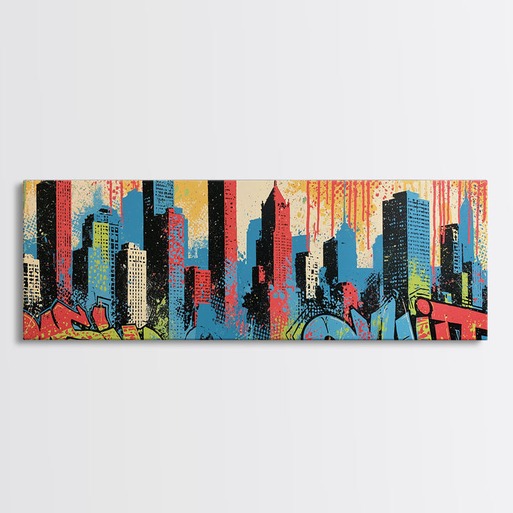 Urban Skyline Made from Stencil Layers Canvas Print, Street Art, Living Room Decor, Abstract Art, Urban, Abstract Painting, STR-3x1-30