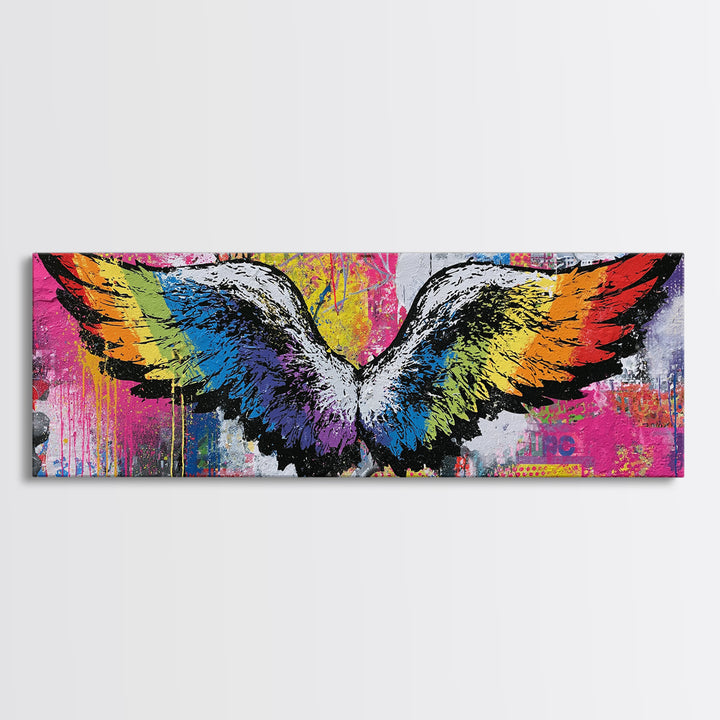 Graffiti Angel Wings Framed Canvas Print, Street Art, Gallery Decor, Living Room Decor, Fine Art, Urban, Wall Art, Home Decor, STR-3x1-69