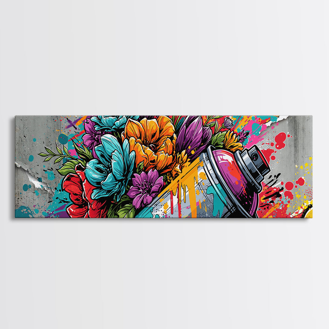 Spray Can Bouquet Framed Canvas Print, Street Art, Statement Artwork, Living Room Decor, Fine Art, Urban, Wall Decor, STR-3x1-7