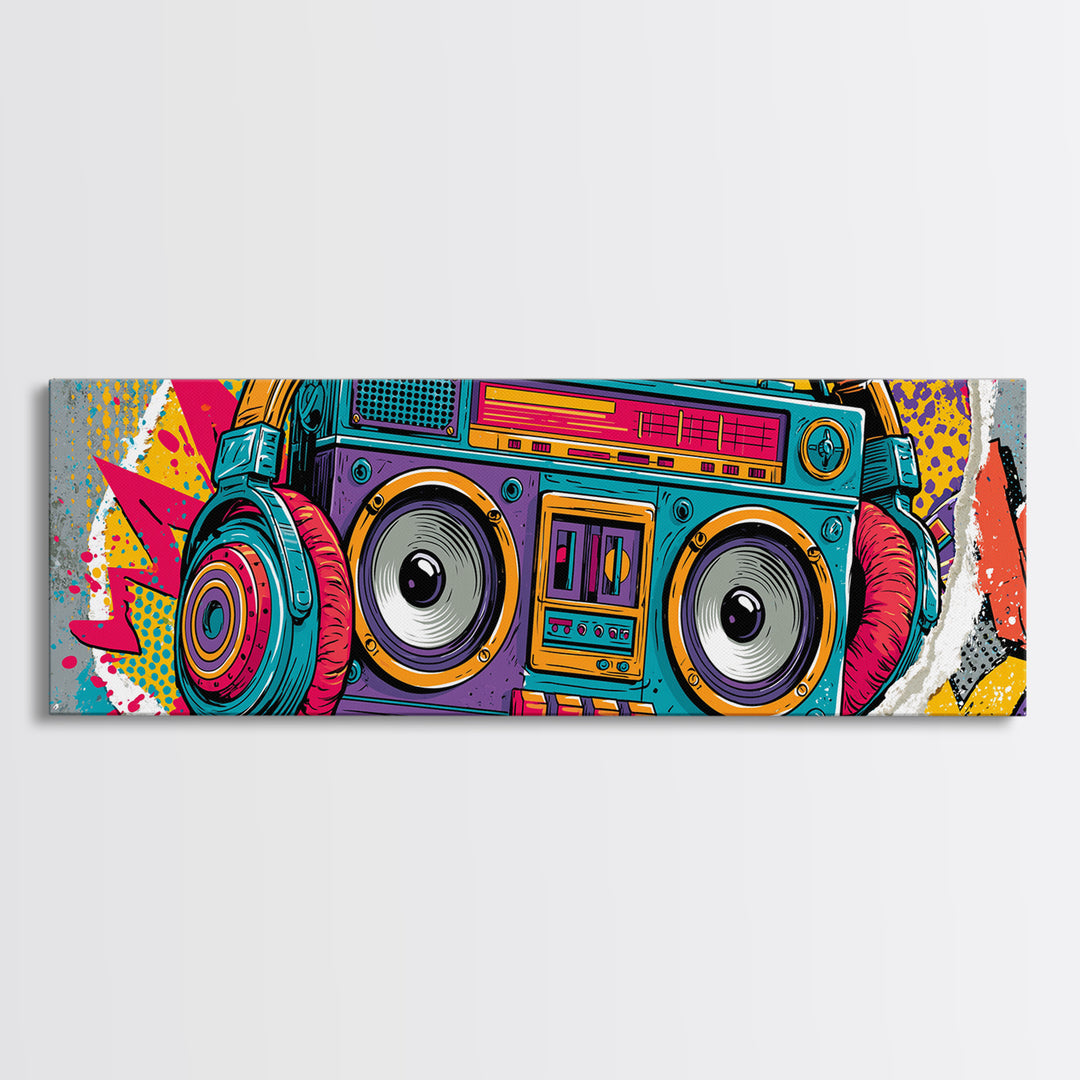 Boombox and Headphones Framed Canvas Print, Street Art, Neutral Decor, Living Room Decor, Fine Art, Urban, Home Decor, STR-3x1-73