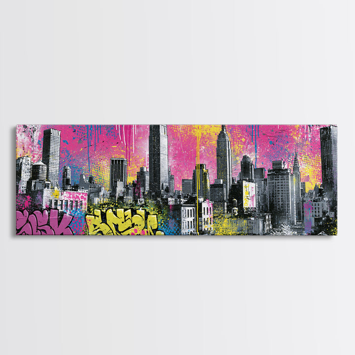 Urban Skyline Made from Stencil Layers Canvas Print, Street Art, Canvas, Living Room Decor, Fine Art, Urban, Colorful Wall Art, STR-3x1-78