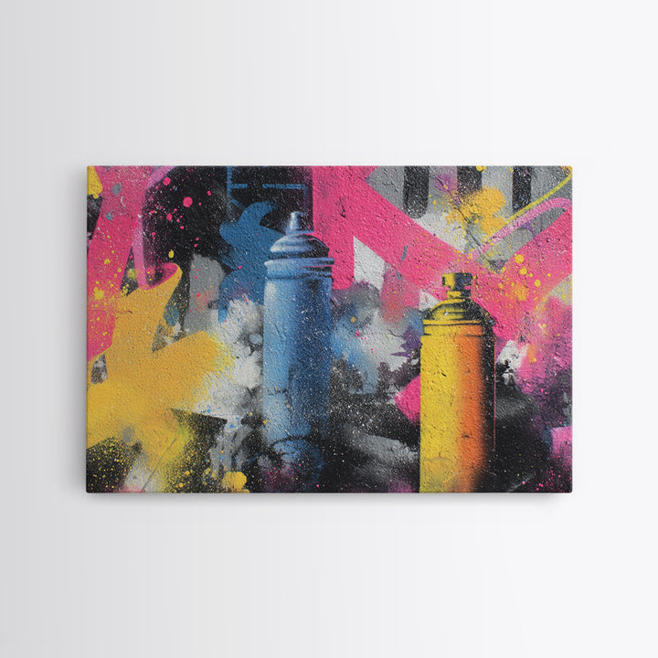 Spray Can Bouquet Framed Canvas Print, Street Art, Statement Artwork, Living Room Decor, Fine Art, Urban, Wall Decor, STR-3x2-19