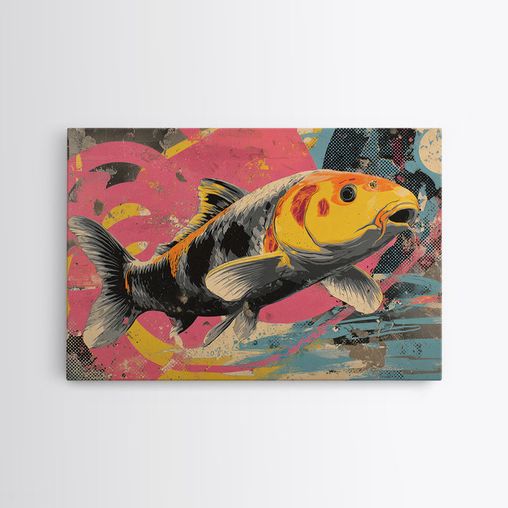 Graffiti Koi Swimming Through Color Swirls Framed Canvas Print, Street Art, Anime Art, Living Room Decor, Abstract Art, Urban, STR-3x2-25