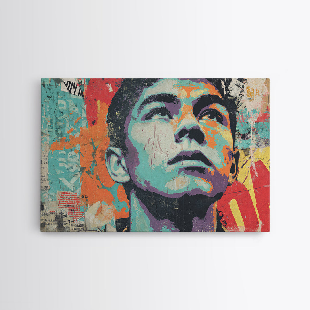 Bold Stencil Portrait Framed Canvas Print, Street Art, Original Artwork, Living Room Decor, Fine Art, Urban, Textured Painting, STR-3x2-5