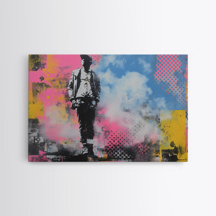 Masked Figure Surrounded by Aerosol Clouds Canvas Print, Street Art, Art, Living Room Decor, Urban, Watercolor Painting, STR-3x2-88