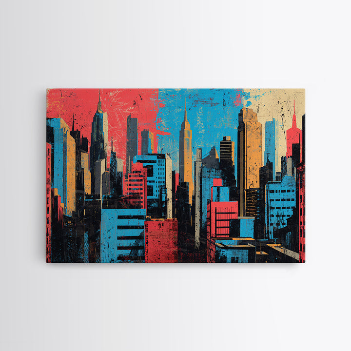 Urban Skyline Made from Stencil Layers Framed Canvas Print, Street Art, Abstract, Living Room Decor, Abstract Art, Urban, STR-3x2-90