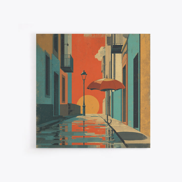 London Rainy Street Umbrella Graphic Canvas Print, Travel Poster(2), Colorful Wall Art, Living Room Decor, Fine Art, Voyage, TPO-1x1-10