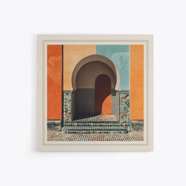 Marrakesh Arch and Tile Pattern Poster Framed Canvas Print, Travel Poster(2), Gallery Decor, Living Room Decor, Voyage, TPO-1x1-41