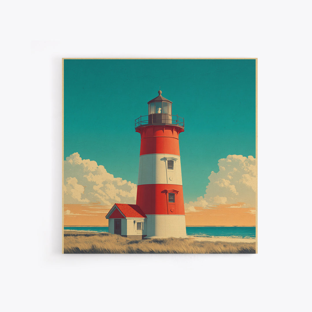 Cape Cod Lighthouse Summer Poster Framed Canvas Print, Travel Poster(2), Mid Century Wall Art, Living Room Decor, Voyage, TPO-1x1-42