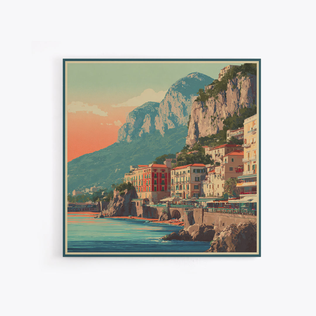 Retro Amalfi Coast Cliffs Canvas Print, Travel Poster(2), Map Print, Living Room Decor, Fine Art, Voyage, Boho Decor, TPO-1x1-50