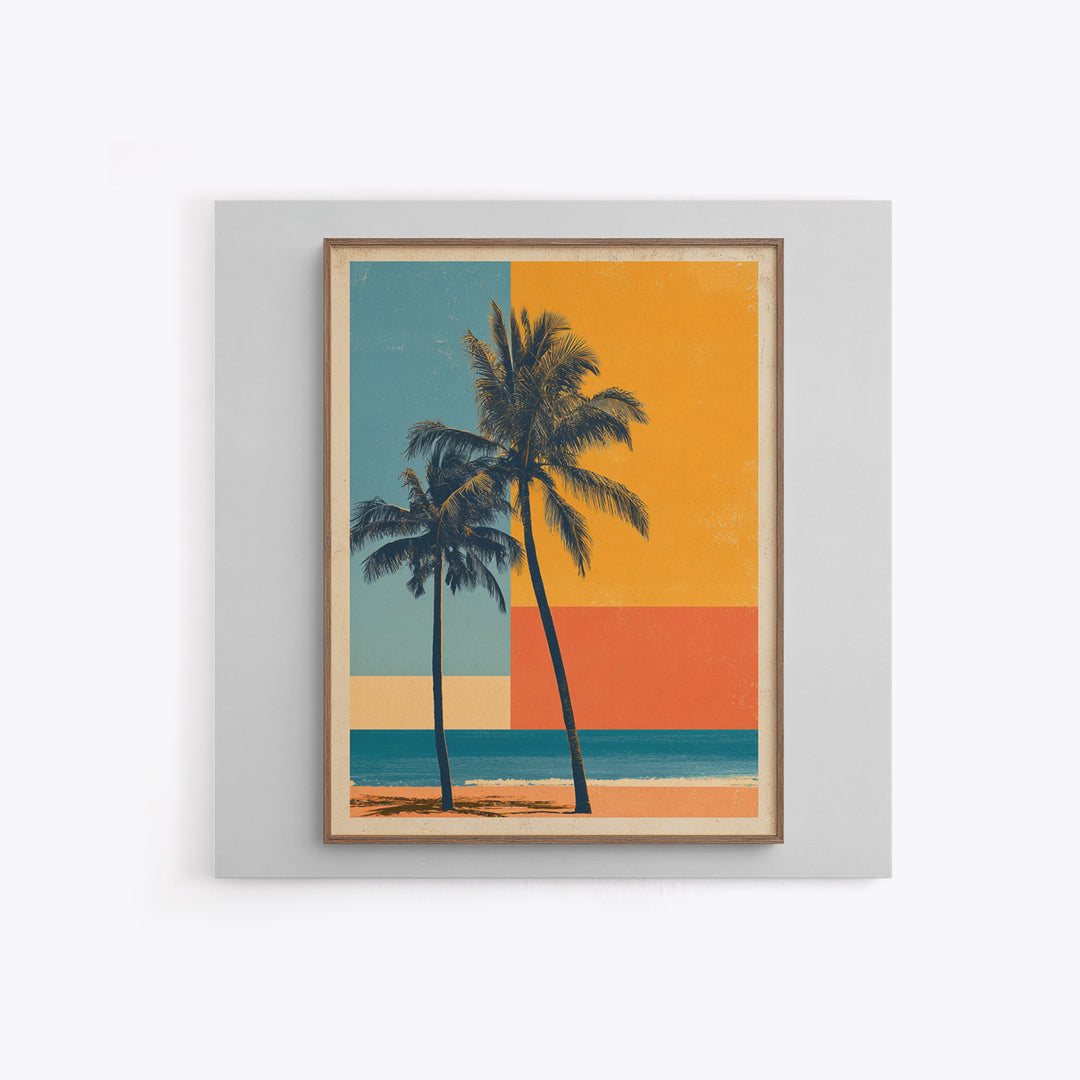 Hawaii Surf and Palm Tree Poster Framed Canvas Print, Travel Poster(2), Fine Art Print, Living Room Decor, Fine Art, Voyage, TPO-1x1-57
