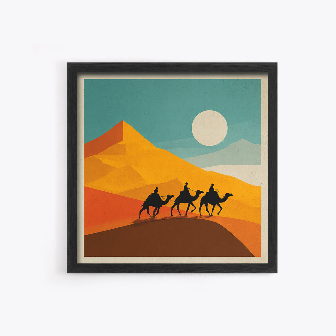 Moroccan Desert Caravan Travel Poster Framed Canvas Print, Travel Poster(2), Modern Decor, Living Room Decor, Fine Art, Voyage, TPO-1x1-79