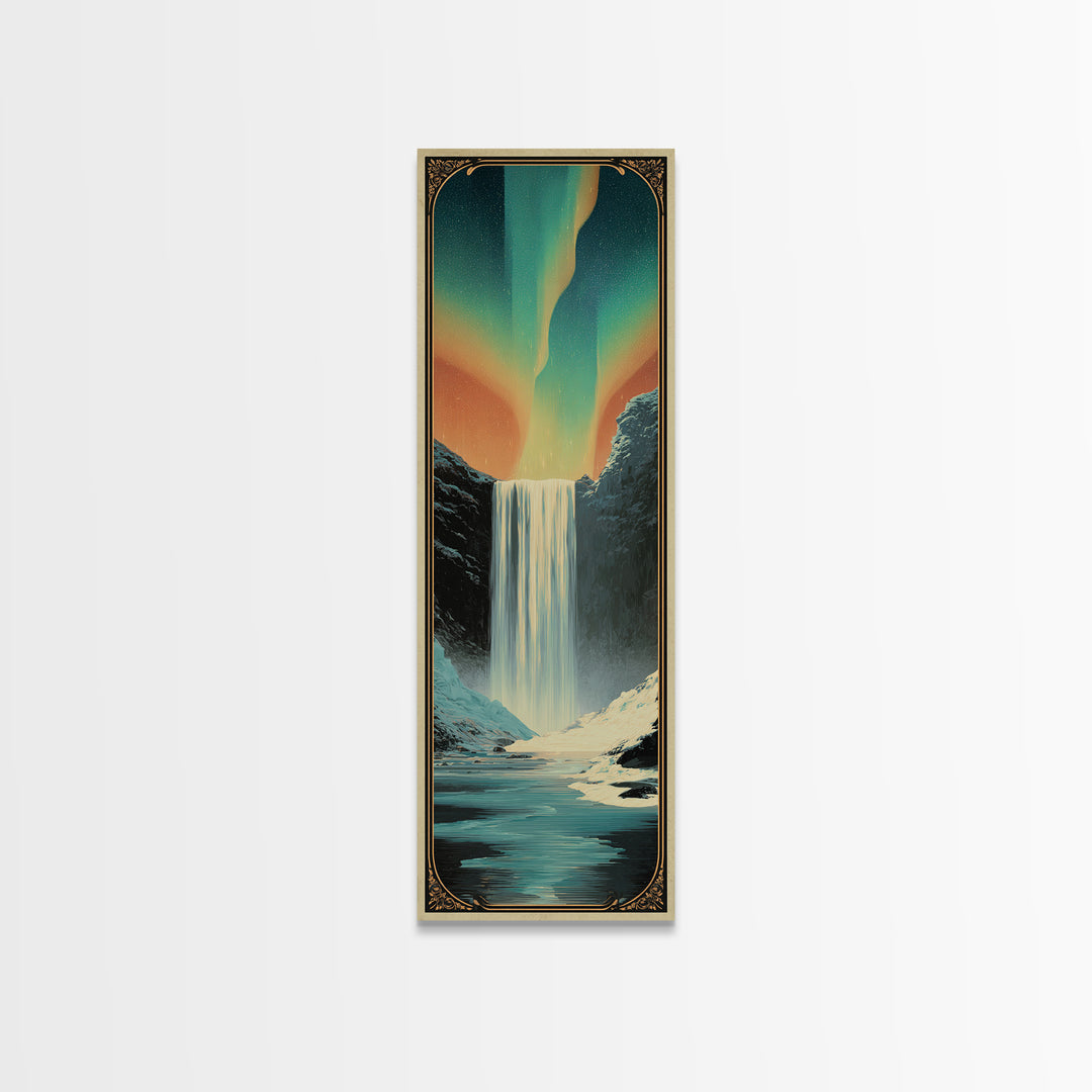Iceland Waterfall and Northern Lights Canvas Print, Travel Poster(2), Digital Download Art, Living Room Decor, Fine Art, Voyage, TPO-1x3-26