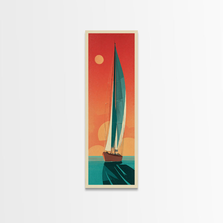 Greek Island Sailboat and Sun Poster Canvas Print, Travel Poster(2), Room Decor, Living Room Decor, Fine Art, Voyage, TPO-1x3-28