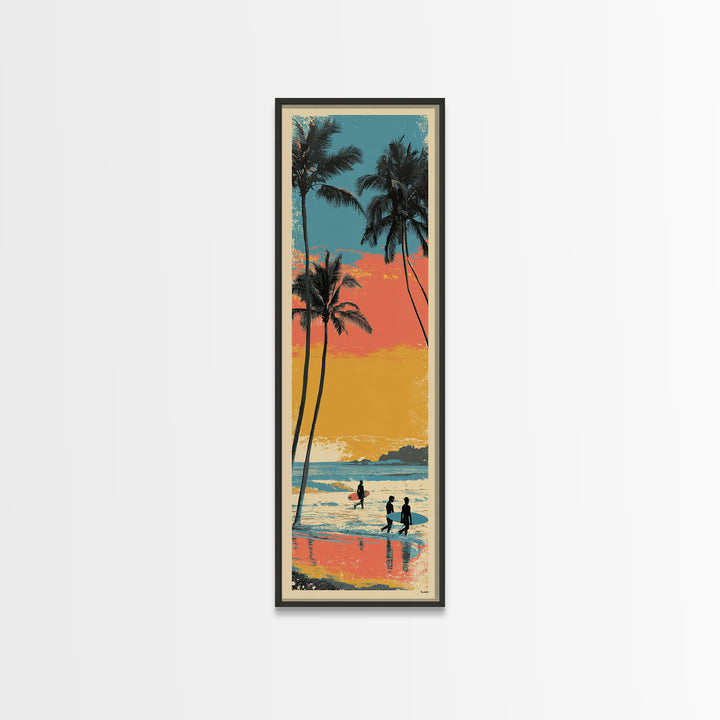 Hawaii Surf and Palm Tree Poster Framed Canvas Print, Travel Poster(2), Boho Decor, Living Room Decor, Fine Art, Voyage, TPO-1x3-45