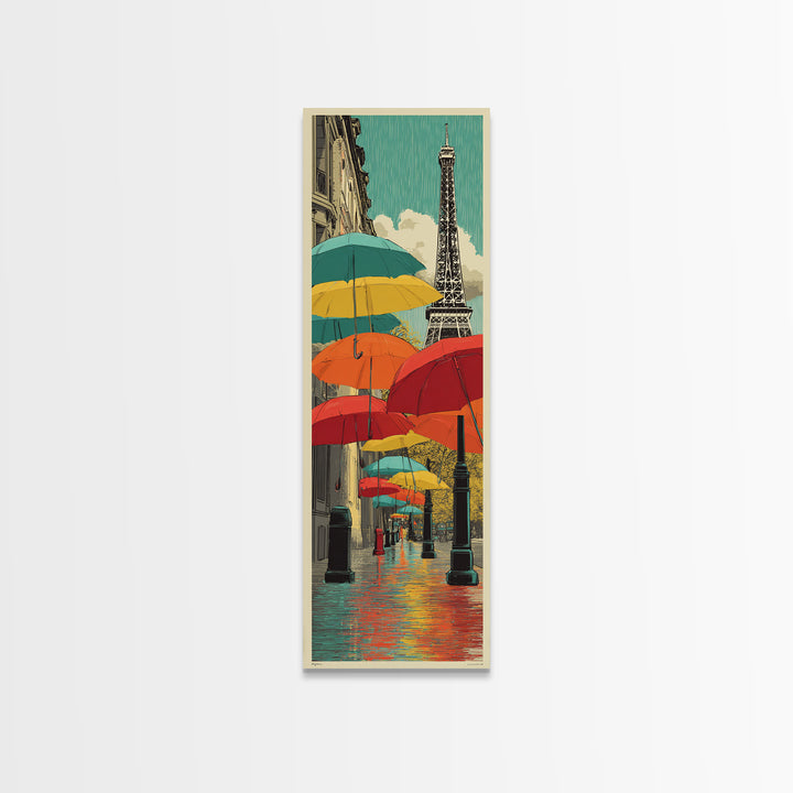 London Rainy Street Umbrella Graphic Framed Canvas Print, Travel Poster(2), Landscape Prints, Living Room Decor, Voyage, TPO-1x3-70