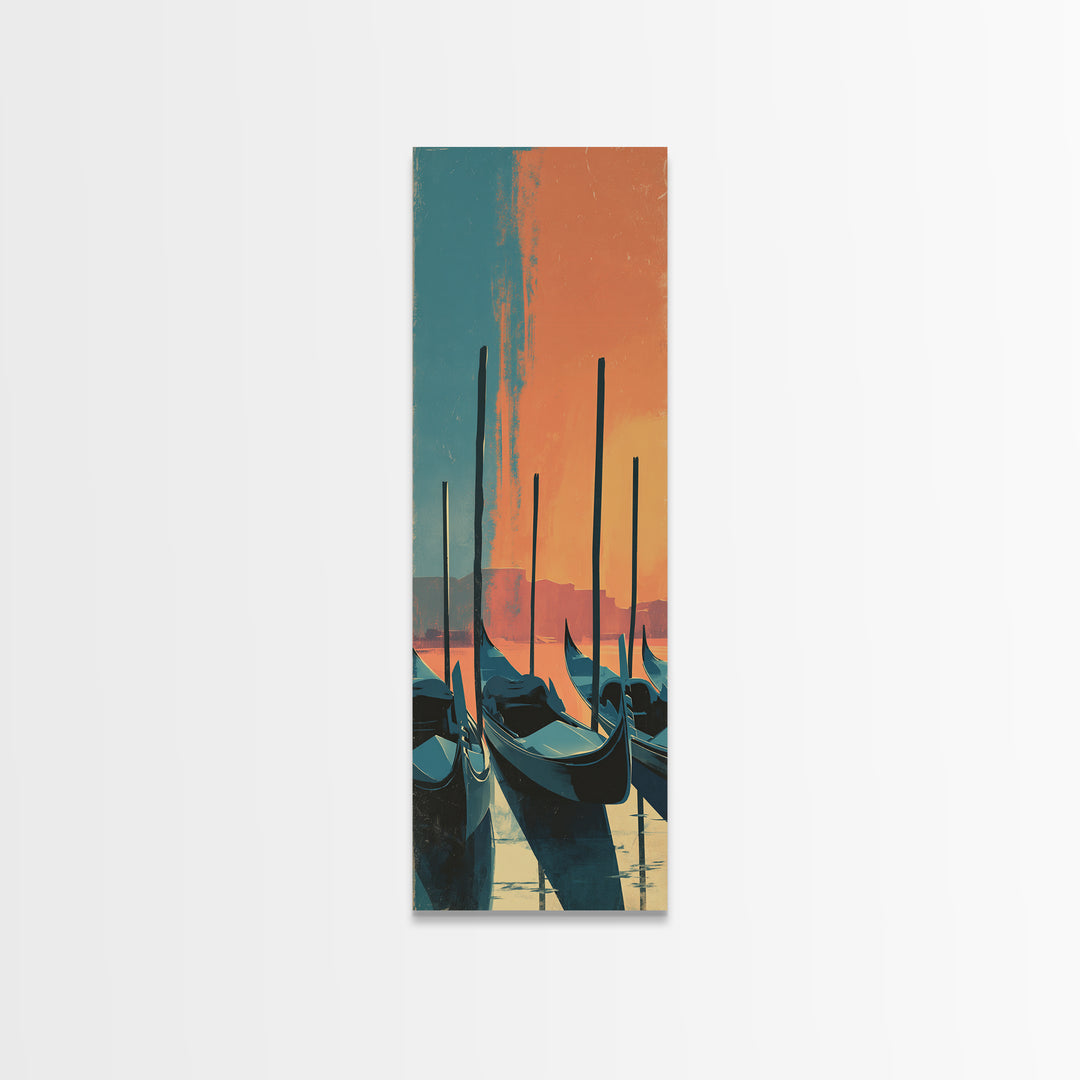 Venice Gondola Silhouette Canvas Print, Travel Poster(2), Retro Wall Art, Living Room Decor, Fine Art, Voyage, Map Print, TPO-1x3-72