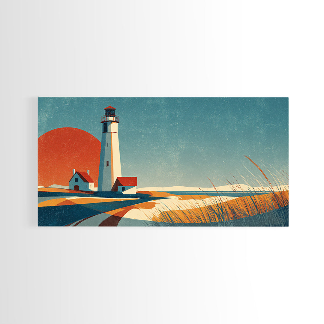 Cape Cod Lighthouse Summer Poster Framed Canvas Print, Travel Poster(2), Modern Decor, Living Room Decor, Fine Art, Voyage, TPO-2x1-14