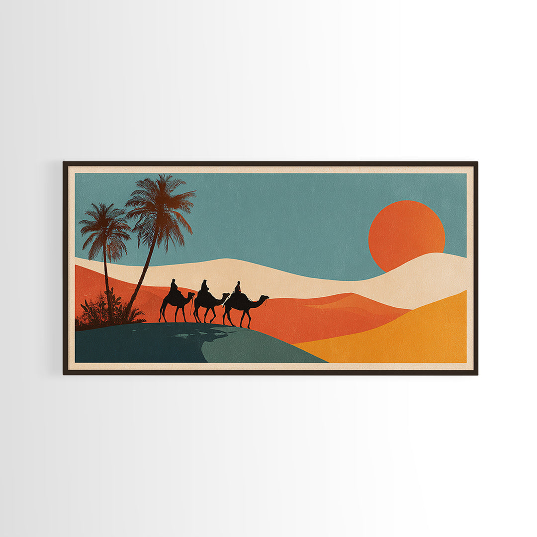Moroccan Desert Caravan Travel Poster Framed Canvas Print, Travel Poster(2), Modern Decor, Living Room Decor, Fine Art, Voyage, TPO-2x1-27