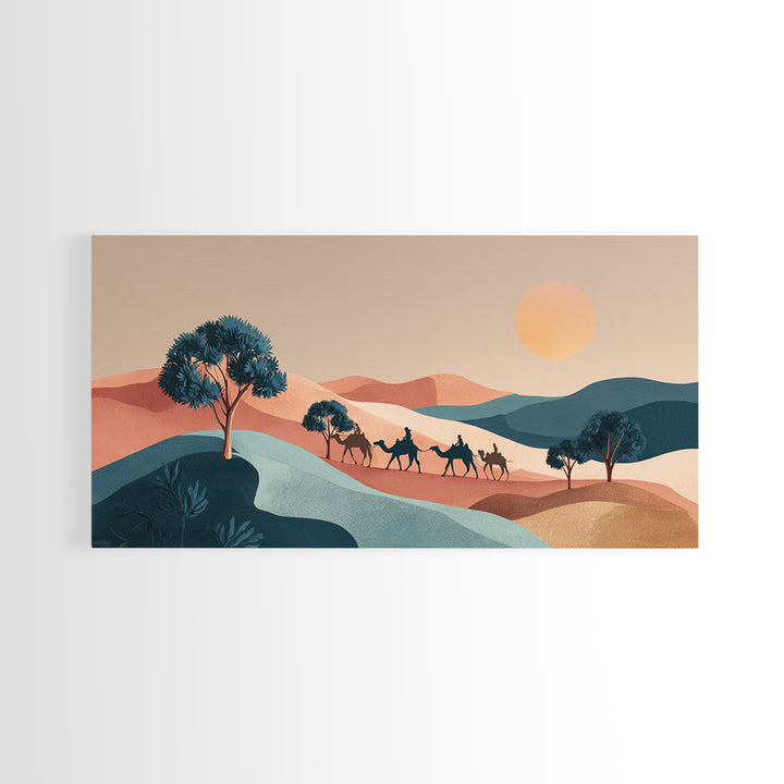 Moroccan Desert Caravan Travel Poster Framed Canvas Print, Travel Poster(2), Printable Art, Living Room Decor, Oil Painting, TPO-2x1-3