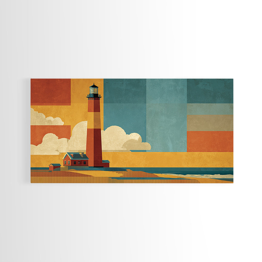 Cape Cod Lighthouse Summer Poster Framed Canvas Print, Travel Poster(2), Modern Decor, Living Room Decor, Fine Art, Voyage, TPO-2x1-38