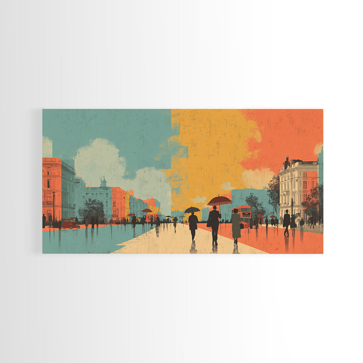 London Rainy Street Umbrella Graphic Canvas Print, Travel Poster(2), Contemporary Art, Living Room Decor, Fine Art, Voyage, TPO-2x1-54