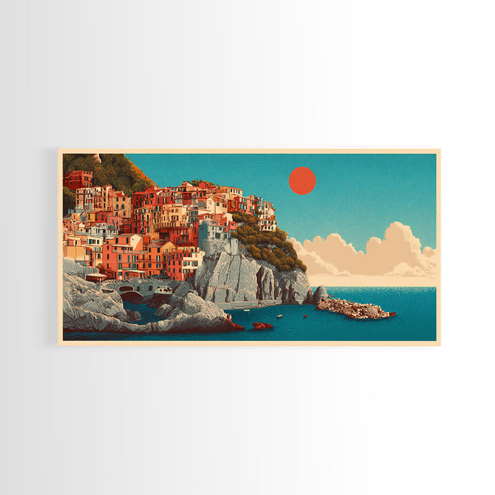Cinque Terre Colorful Cliff Village Poster Canvas Print, Travel Poster(2), Digital Wall Art, Living Room Decor, Voyage, TPO-2x1-64